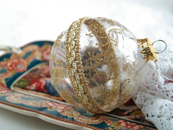 Christbaumschmuck Gold Borte Christbaumkugel Ranken Krebs Lauscha