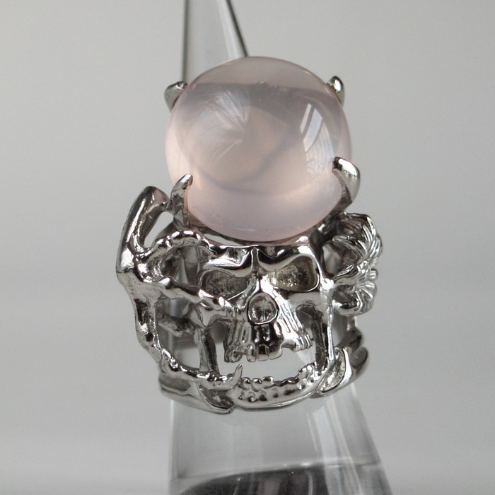 Totenkopf 925 Silber Ring Rosenquarz Edelstein HANDARBEIT mit Spinne