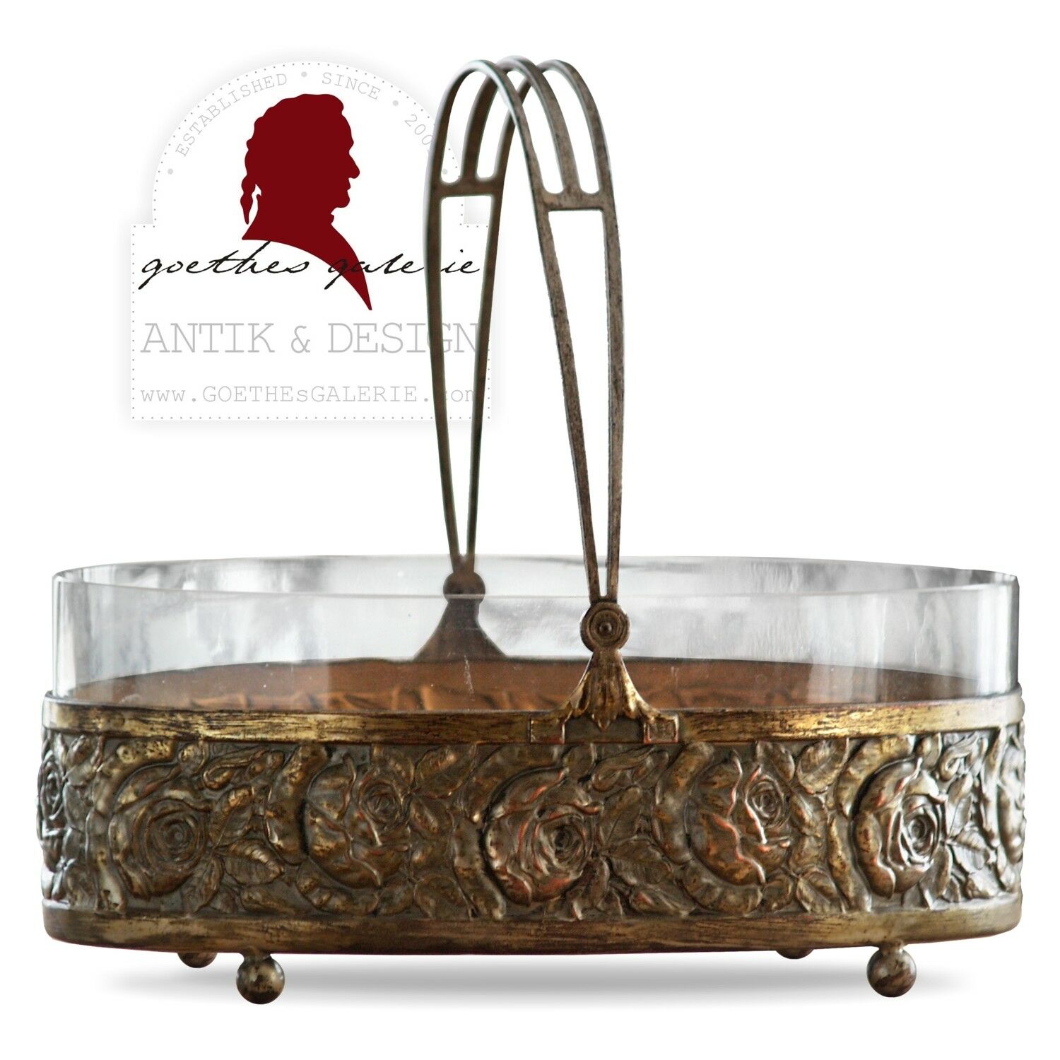 antike Schale Schüssel Tafelaufsatz * große Glasschale in silbernem Metallkorb antike Schale Schüssel Tafelaufsatz * große Glasschale in silbernem Metallkorb