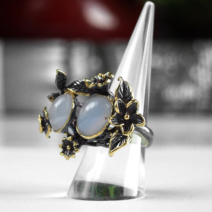 Ring 925 Silber Edelstein Chalzedon floral handgefertigt