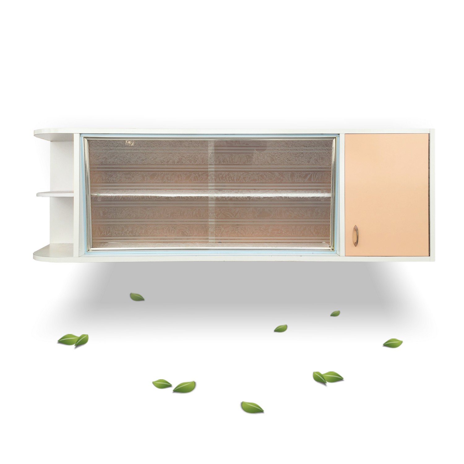 Küchenschrank Wandschrank Vintage 50er 60er-Jahre Hängeschrank Küchenschrank Midcentury Hängeschrank Pastell Wandschrank Vintage Möbel mit Eisblumenglas Vitrine