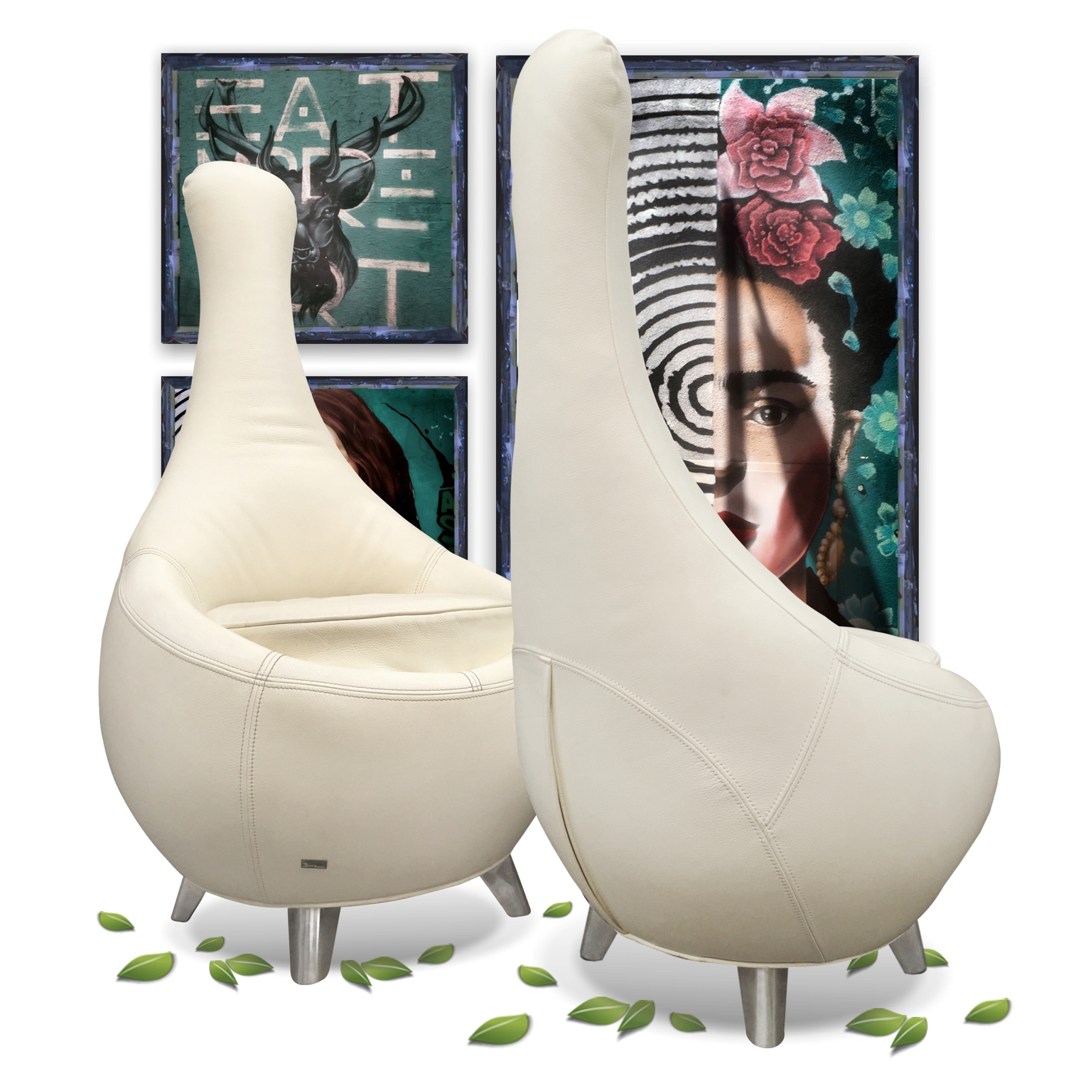 Bretz Sessel Jeannie Leder weiß creme Stuhl Designklassiker gebraucht