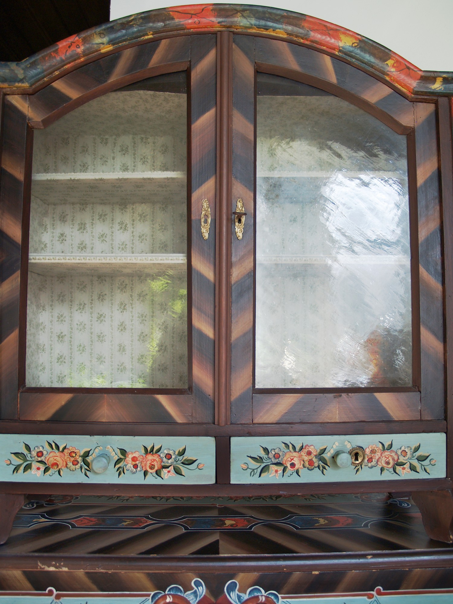 Bauernschrank antik Kommode Landhaus Vitrine Aufsatzschrank