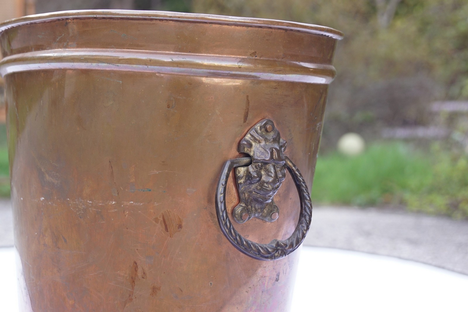 vintage schirmständer kupfer löwenköpfe