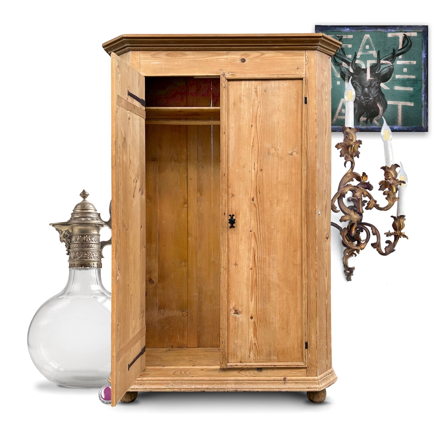 Bauernschrank antik rustikaler Kleiderschrank Weichholz Garderobe Möbel um 1880