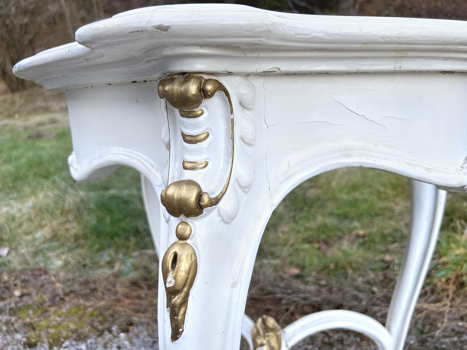 Neobarock tisch antiker beistelltisch french marmorplatte gold weiß shabby chic vintage sidetable Shabby Chic sidetable