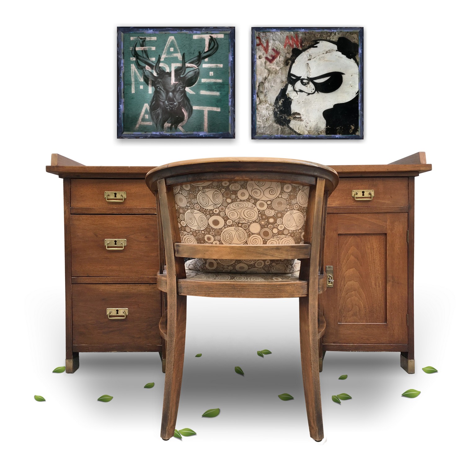 Schreibtisch antik Original Jugendstil mit Armlehnstuhl Sessel Bürotisch Schreibtisch antik Original Jugendstil mit Armlehnstuhl Sessel Bürotisch