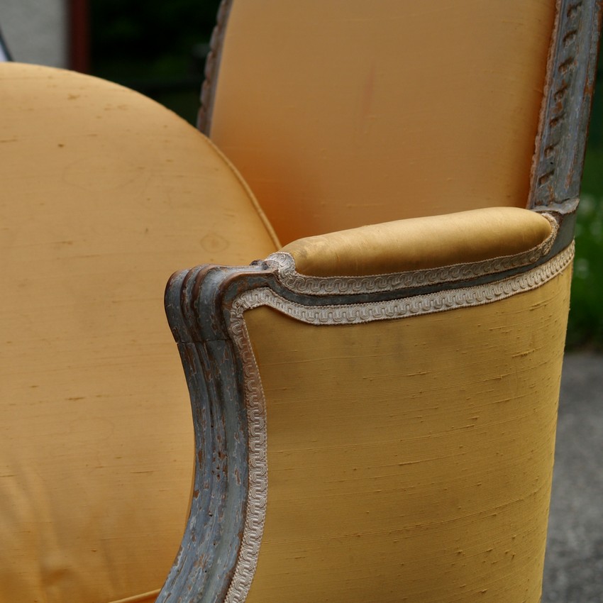 Stuhl antik Sessel vintage Senf-Gelb Barock Armlehnstuhl