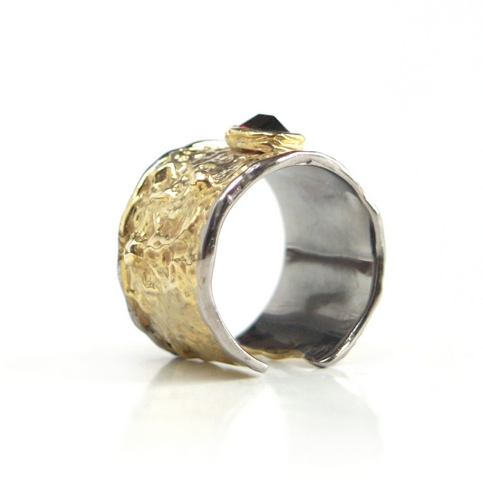 Ring 925 Silber Unisex Edelstein Granat hangefertigt Ring 925 Silber Edelstein Granat vergoldet handgefertigt Einzelstück