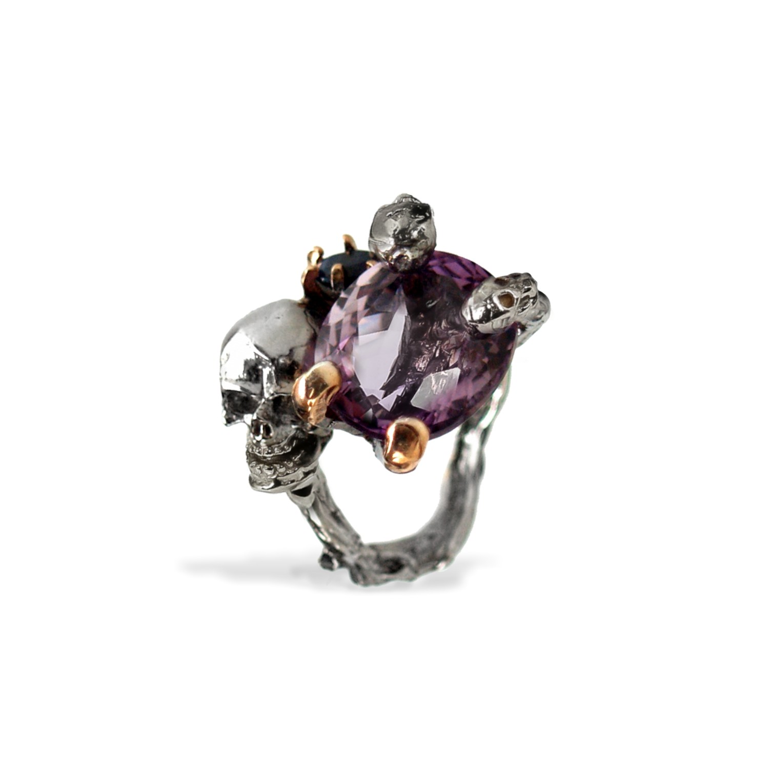 Ring Totenkopf 925 Silber Edelsteine Amethyst