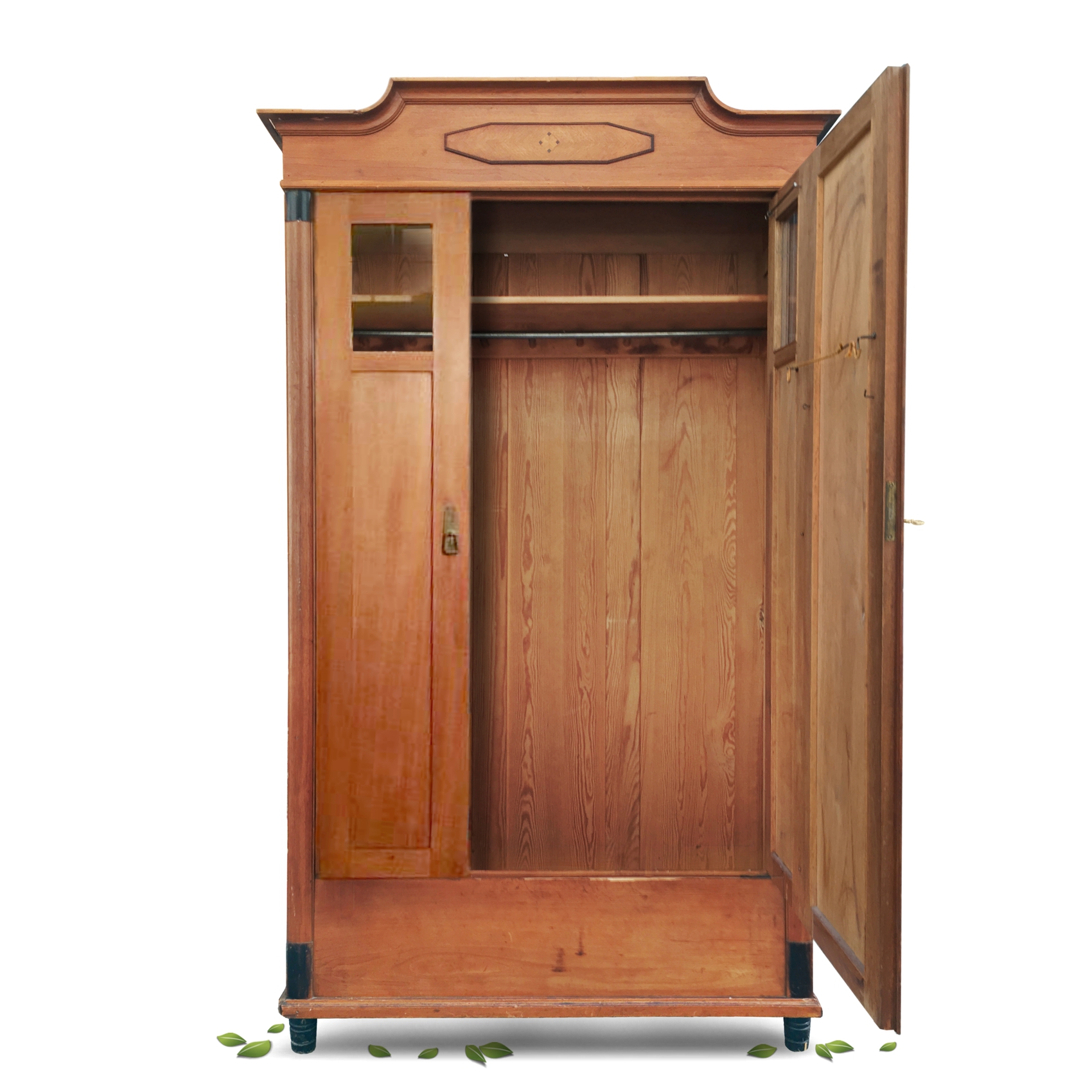 Dielenschrank Jugendstil Kleiderhaken Garderobenschrank VollholzJugendstil Glasfelder Kleiderhaken Garderobe