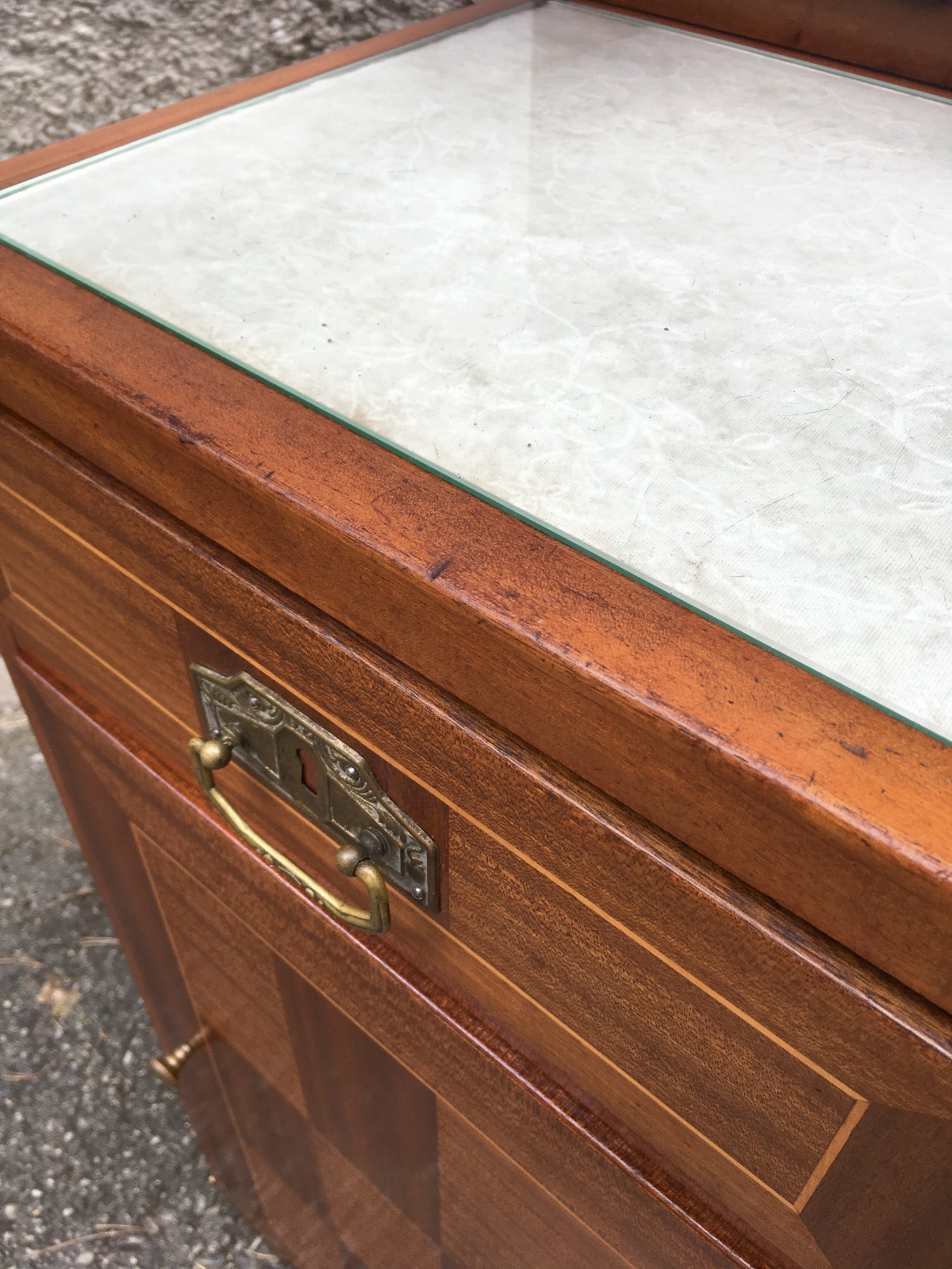 Nachtschrank Kommode Aufsatz Jugendstil Würfelfurnier antik