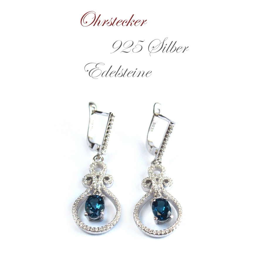 Ohrring Ohrstecker 925 Silber Zirkon Schmuck Blautopas handgefertigter Schmuck