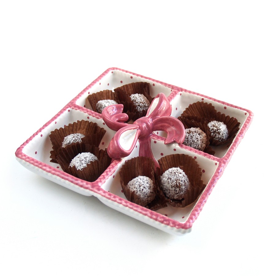 Gmundner Keramik rosa Tupferl Schale eckig Kabarett "Masche" Gmundner Keramik rosa