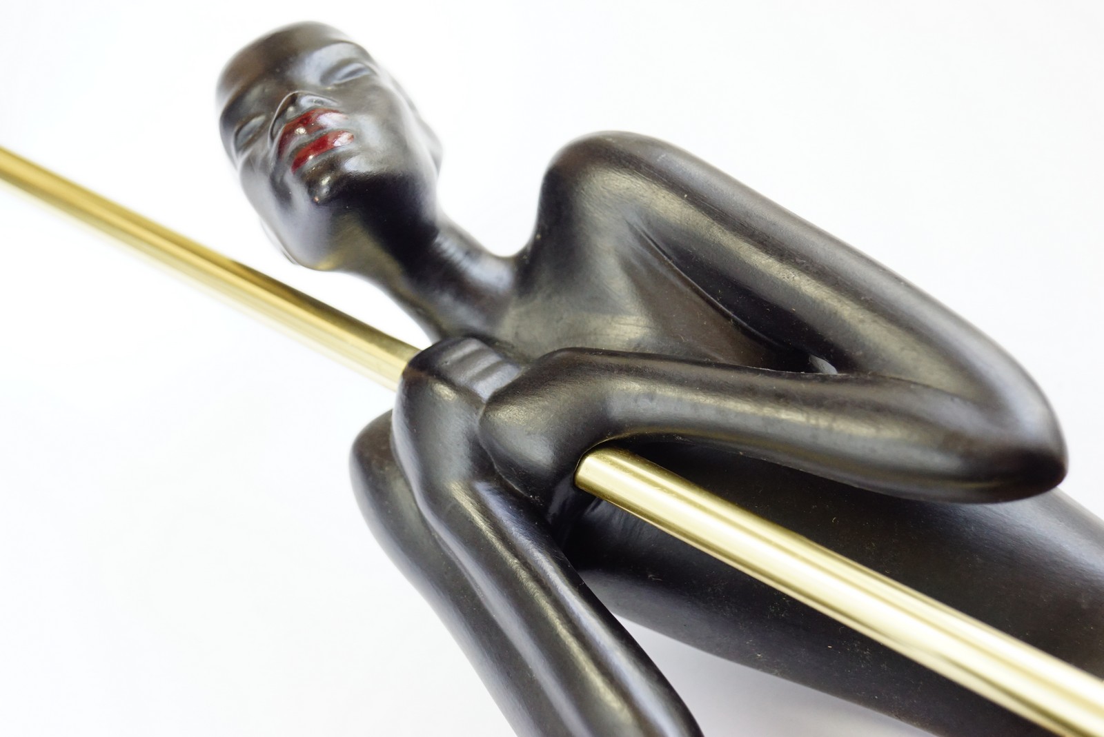 Gmundner Keramik Fink Tischlampe Afrikanerin Bastschirm Vintage