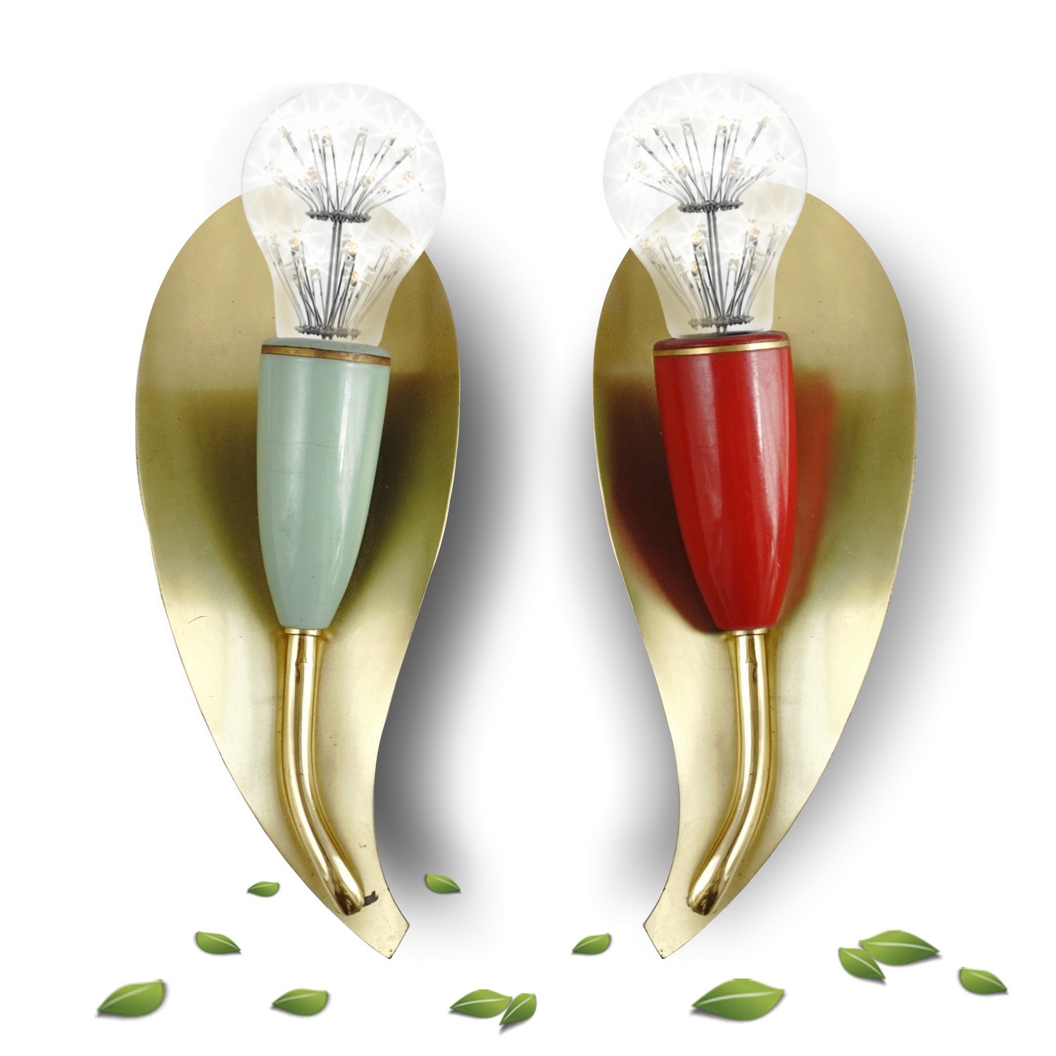 2 Stk. Wandlampe Sixties Vintage Original Midcentury Retro Wandleuchten Paar rot grün gold Wandlampe Sixties Vintage Original Midcentury Retro Wandleuchten Paar rot grün gold