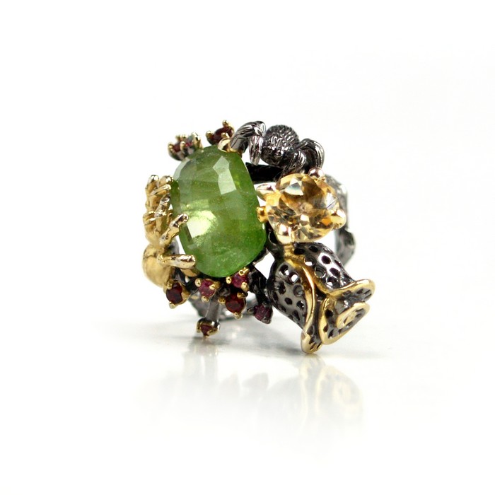 925 Silber Ring Edelstein grün Handarbeit Steampunk