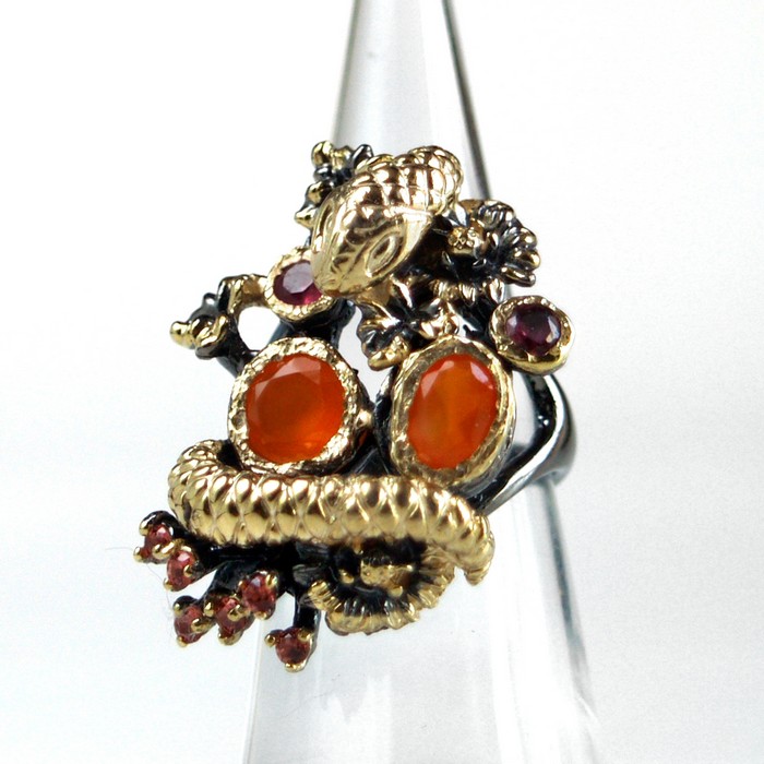 Ring 925 Silber Edelsteine Schlange handgefertiger Schmuck Ring 925 Silber Edelsteine Schlange handgefertiger Schmuck