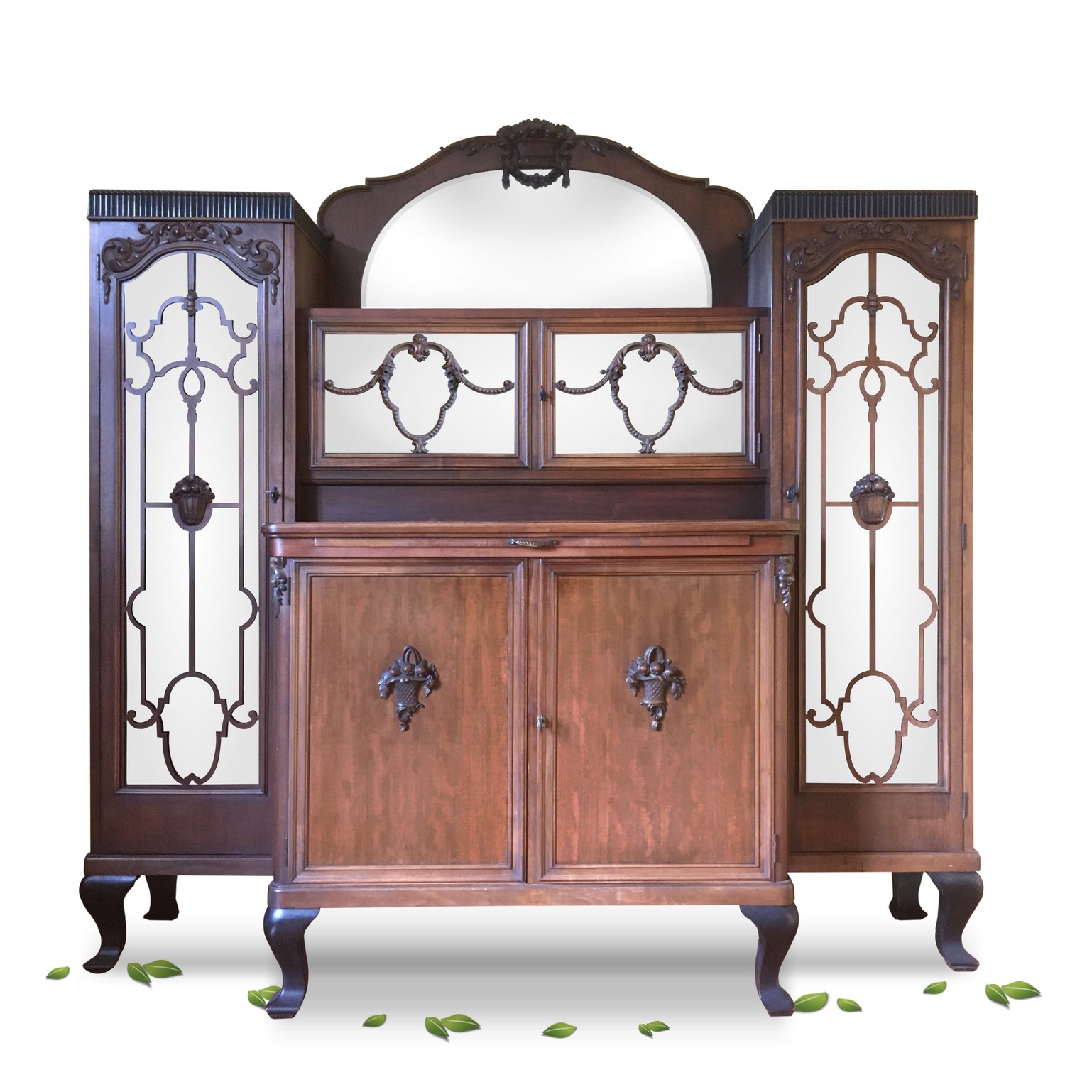 Geschirrschrank antik Vitrine Kredenz Vollholz SChrank Spiegel