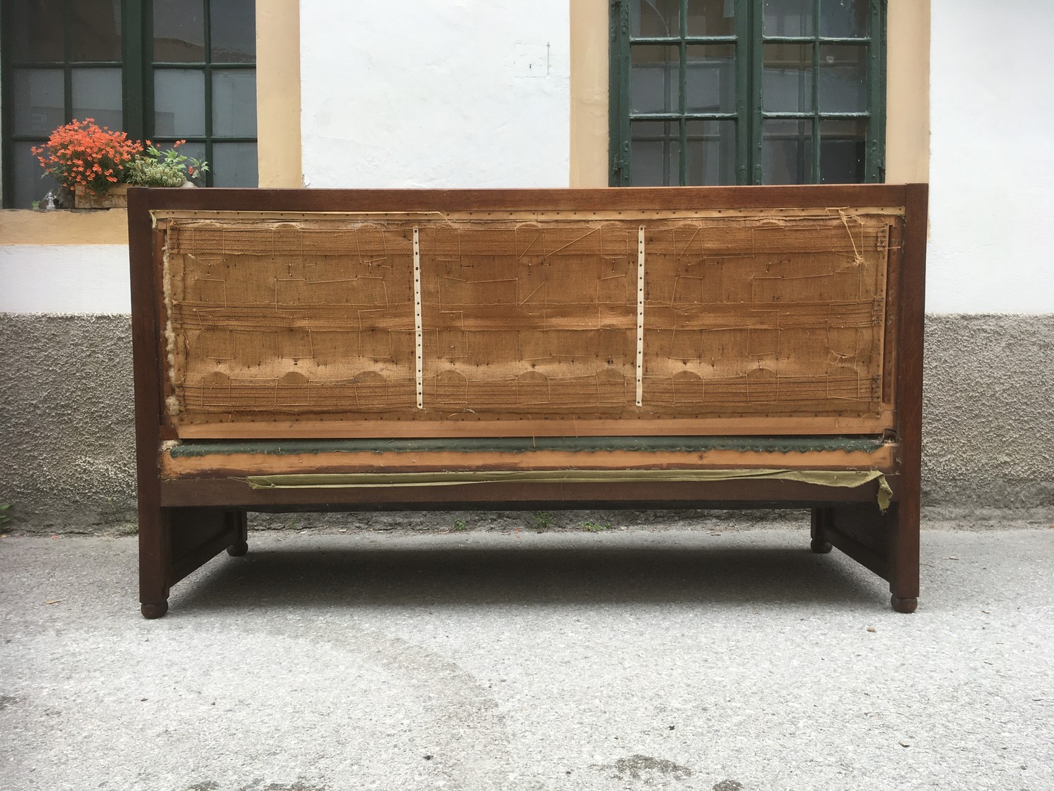 Jugendstil Sitzbank Sofa groß Eiche massiv Leder braun antik