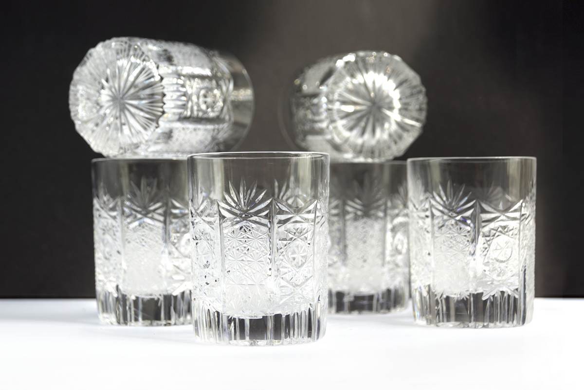 6 Stk. schwere Whiskeygläser Bleikristall geschliffen Set