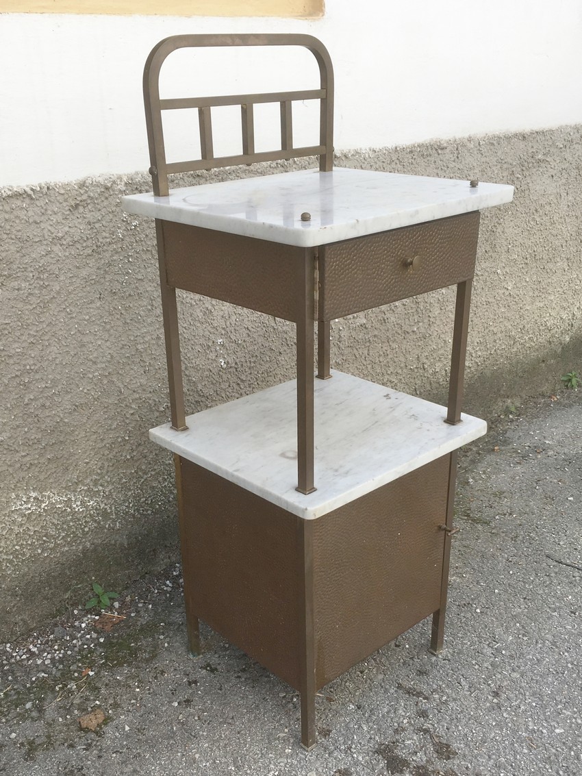 Schrank antik Messing Marmor Jugendstil Nachtkästchen