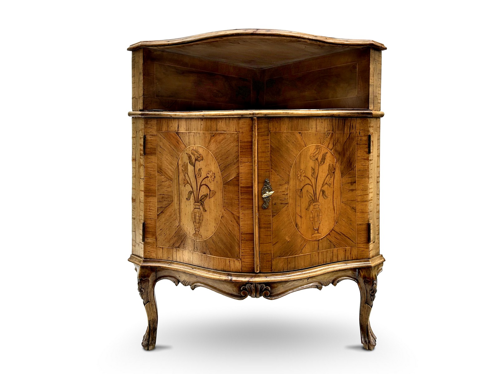 Antike Eckkommode Barockstil florale Intarsien Barschrank