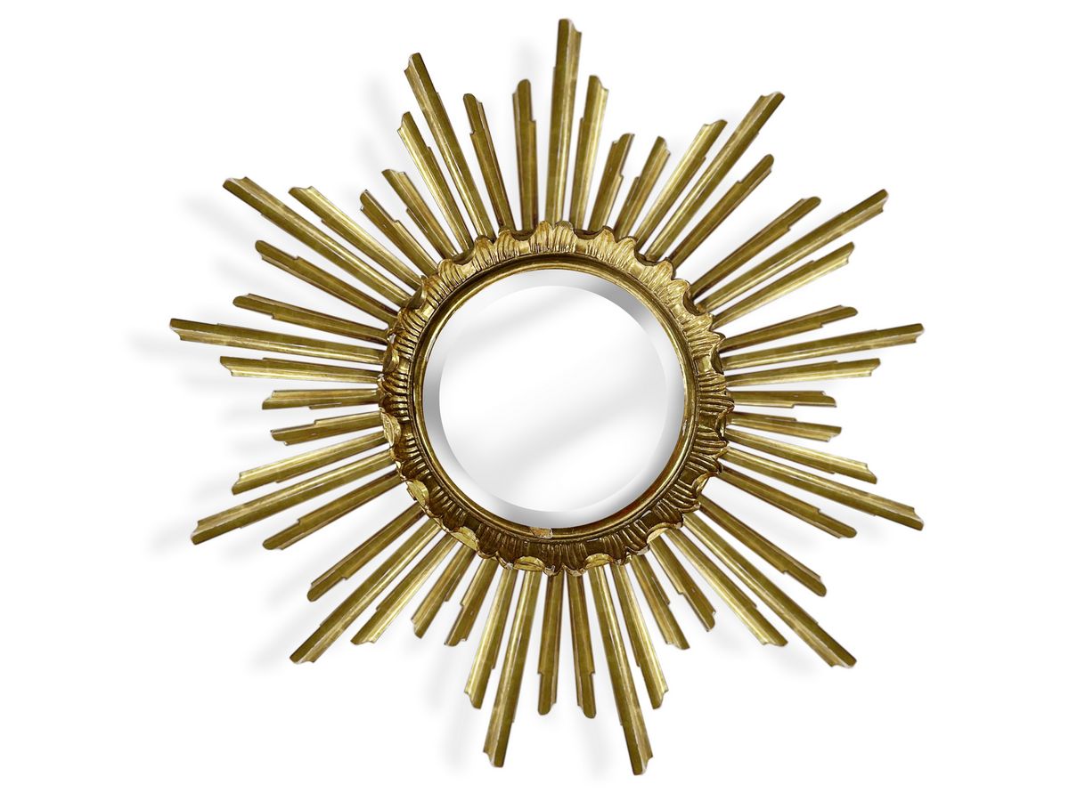 Antiker Sonnenspiegel Sunburst vergoldet Gips Holz Freisteller