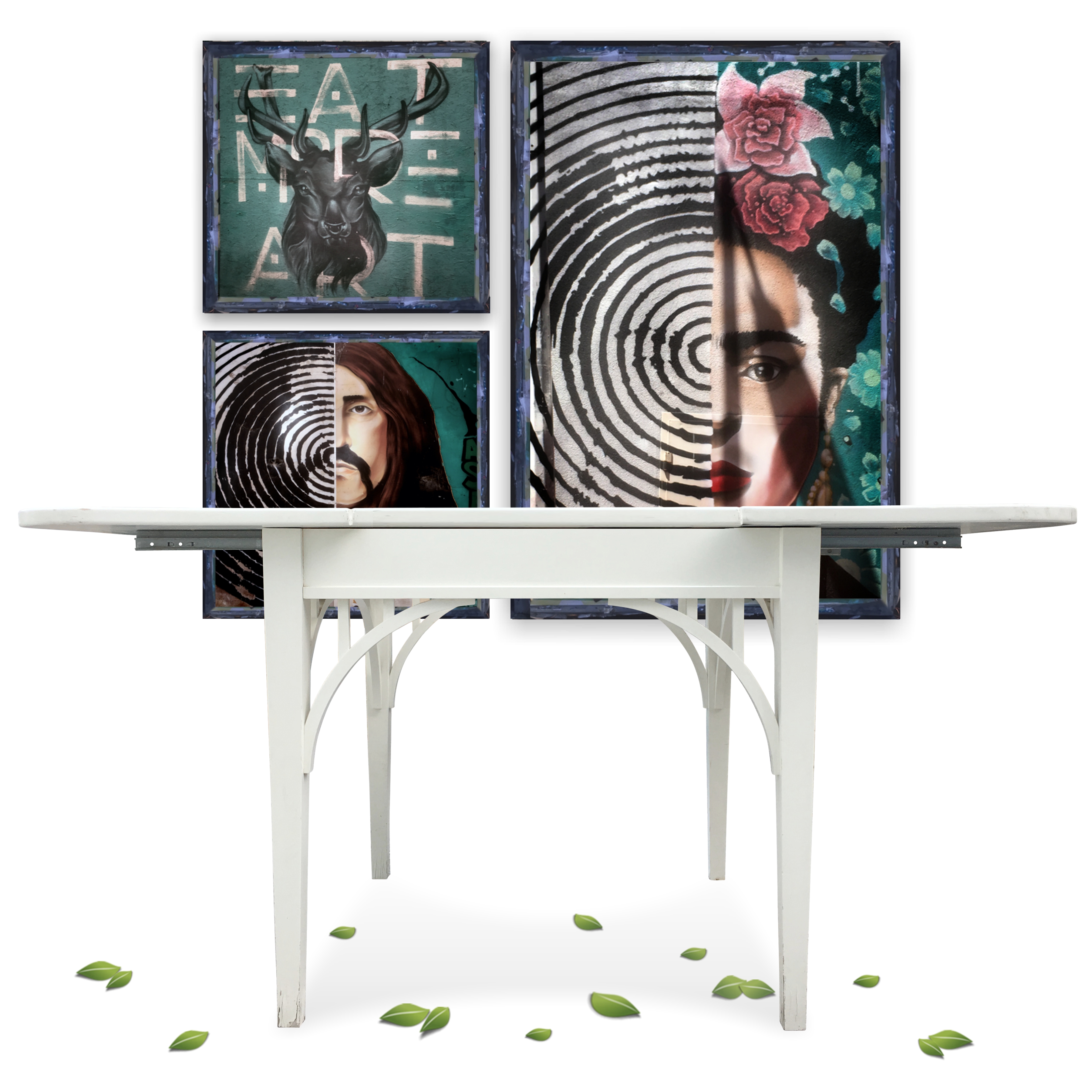 Tisch Jugenstil-Design weiß ausziehbar elfenbeinfarben