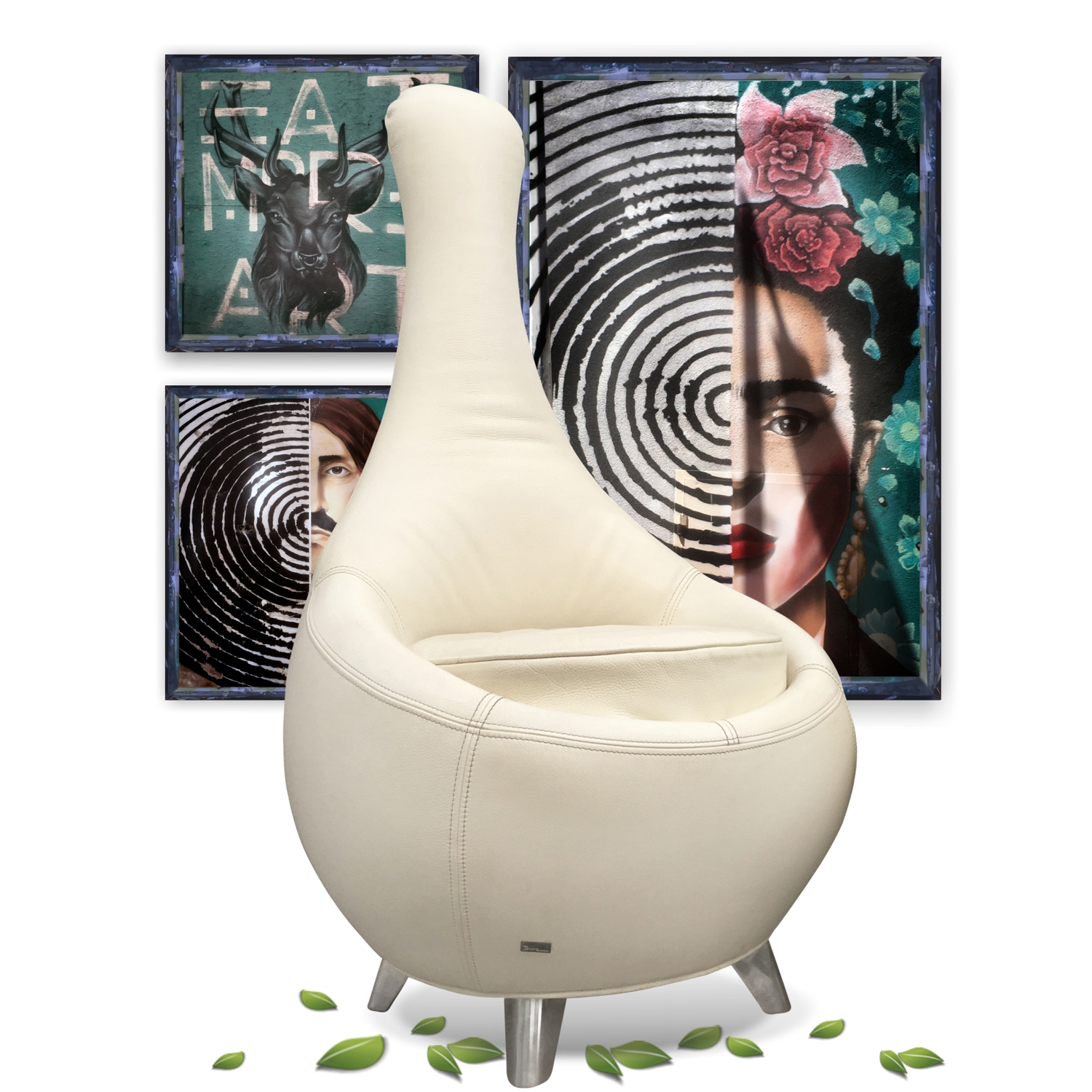 Bretz Sessel Jeannie Leder weiß creme Stuhl Designklassiker gebraucht