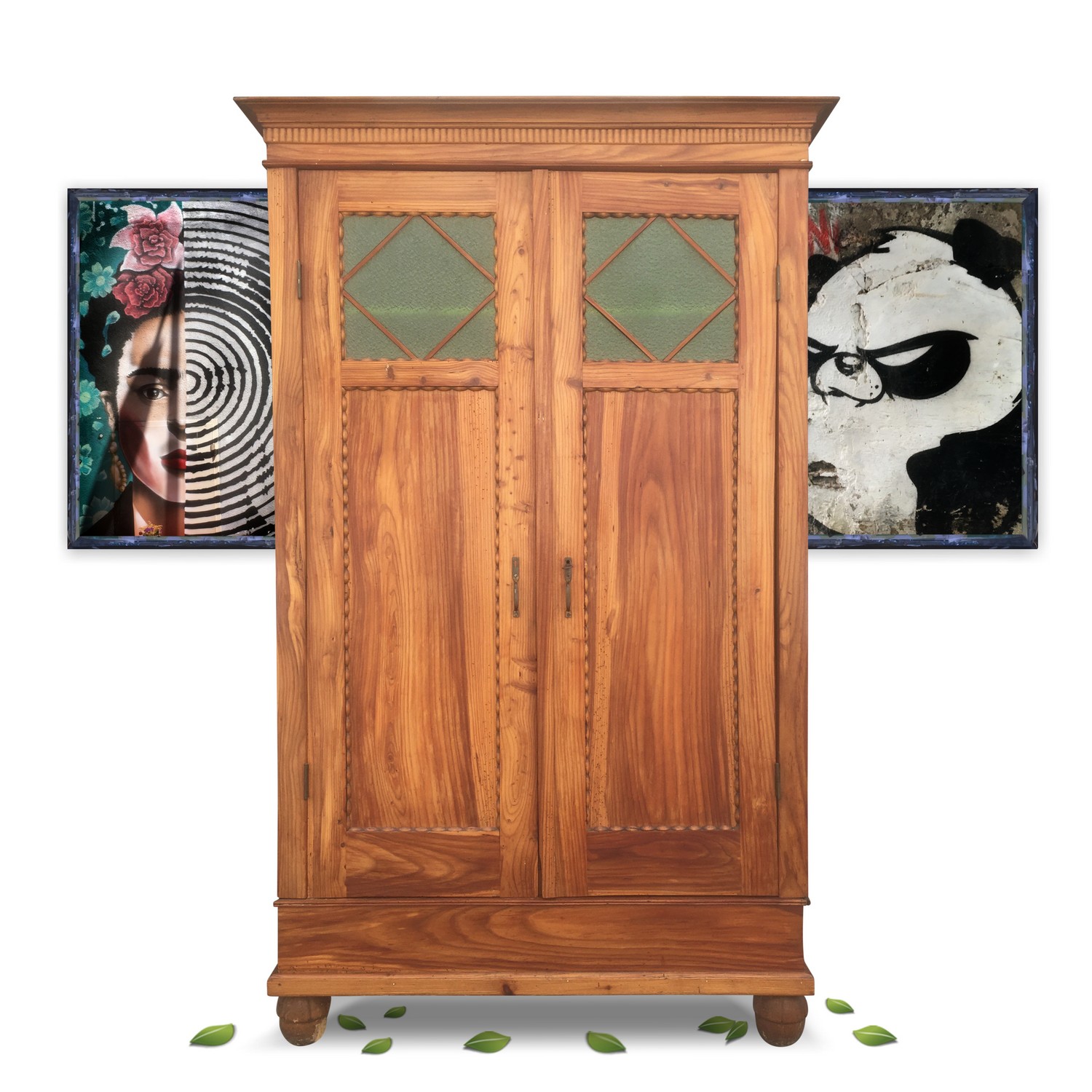 Bauernschrank antik Garderobe Schrank Naturholz antik Kleiderschrank