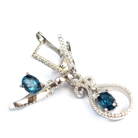 Ohrringe Ohrring Ohrstecker 925 Silber Zirkon Schmuck Blautopas handgefertigter Schmuck