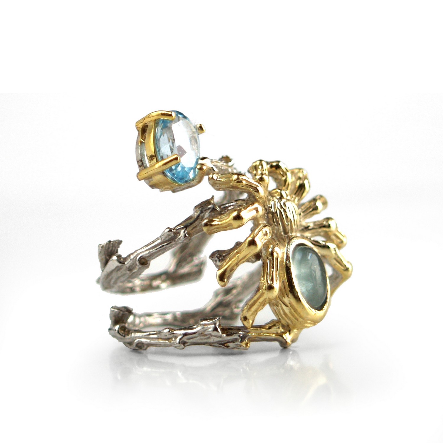 Ring 925 Silber Aquamarin Topas Edelsteine Spinne Spider Ring Spider