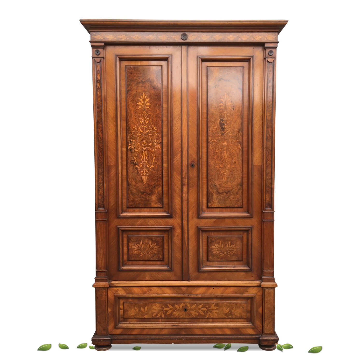 Schrank antik Gründerzeit furniert Nussholz Intarsien Kleiderschrank Schrank antik Gründerzeit furniert Nussholz Intarsien Kleiderschrank