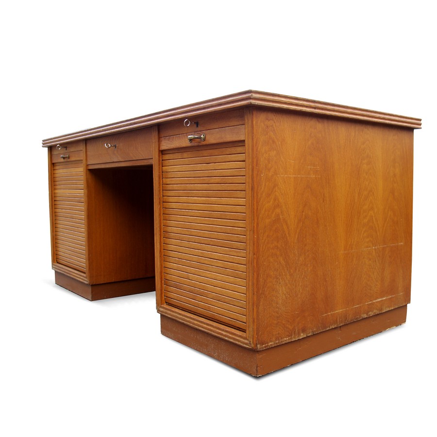 großer Vintage Rollladen Schreibtisch ca. 170 cm breit Schreibtisch Rollladen antik Vintage