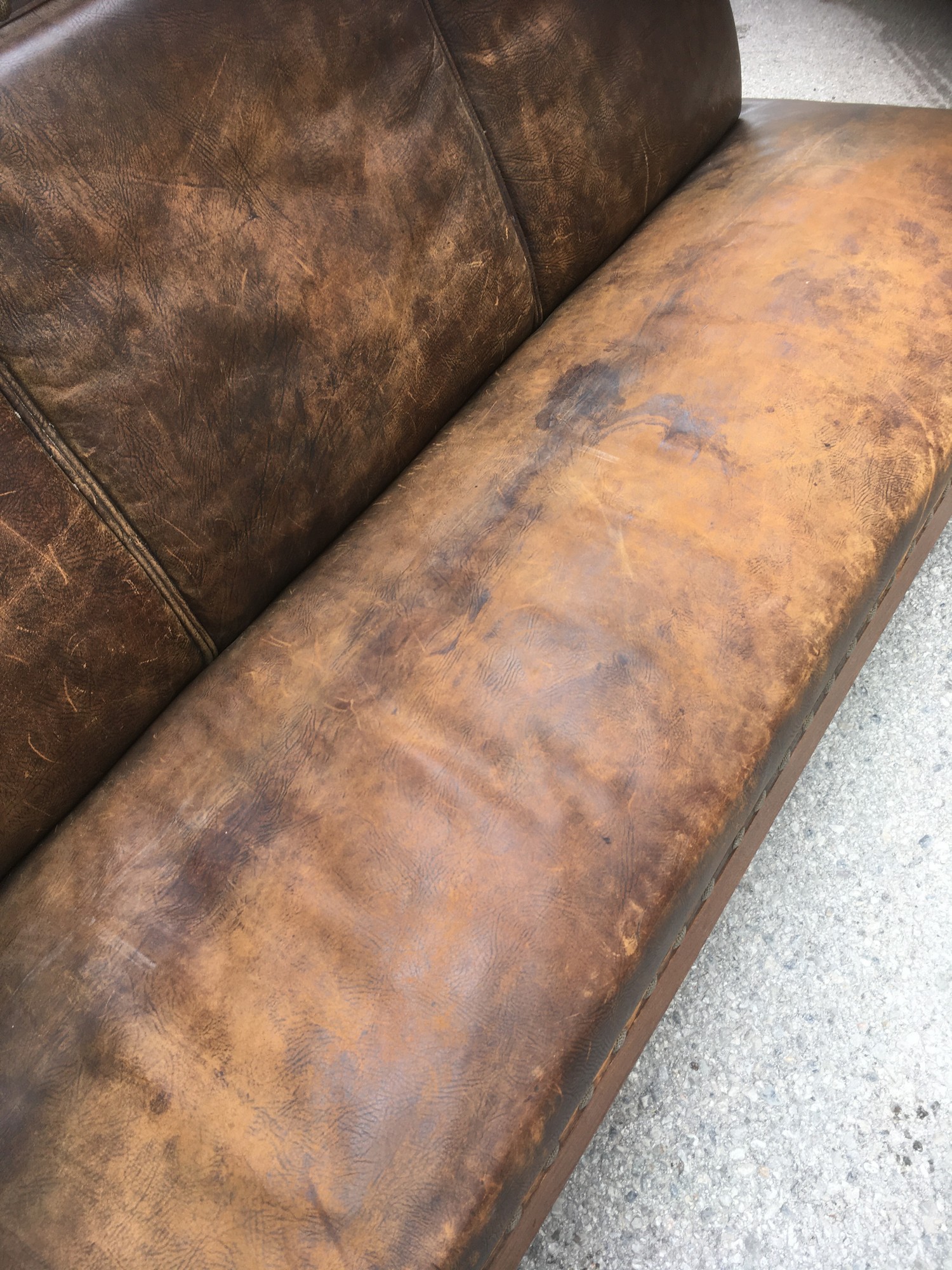 Jugendstil Sitzbank Sofa groß Eiche massiv Leder braun antik