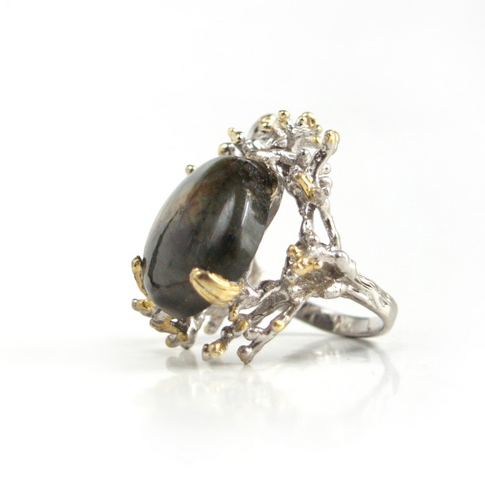 Labradorit Ring 925 Silber Steampunk Elfen Wald