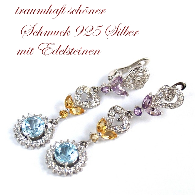 Ohrstecker 925 Silber echte Edelsteine traumhafter Schmuck Multicolor 925 Silber Ohrstecker Edelsteine