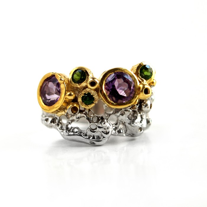 Ring 925 Silber Edelstein multicolor Chromdiopsid Schmuck handgefertigt