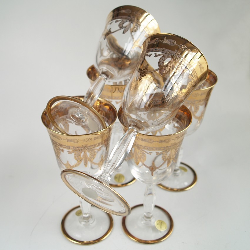 Rotweingläser Kristall Gold Girlanden Empire