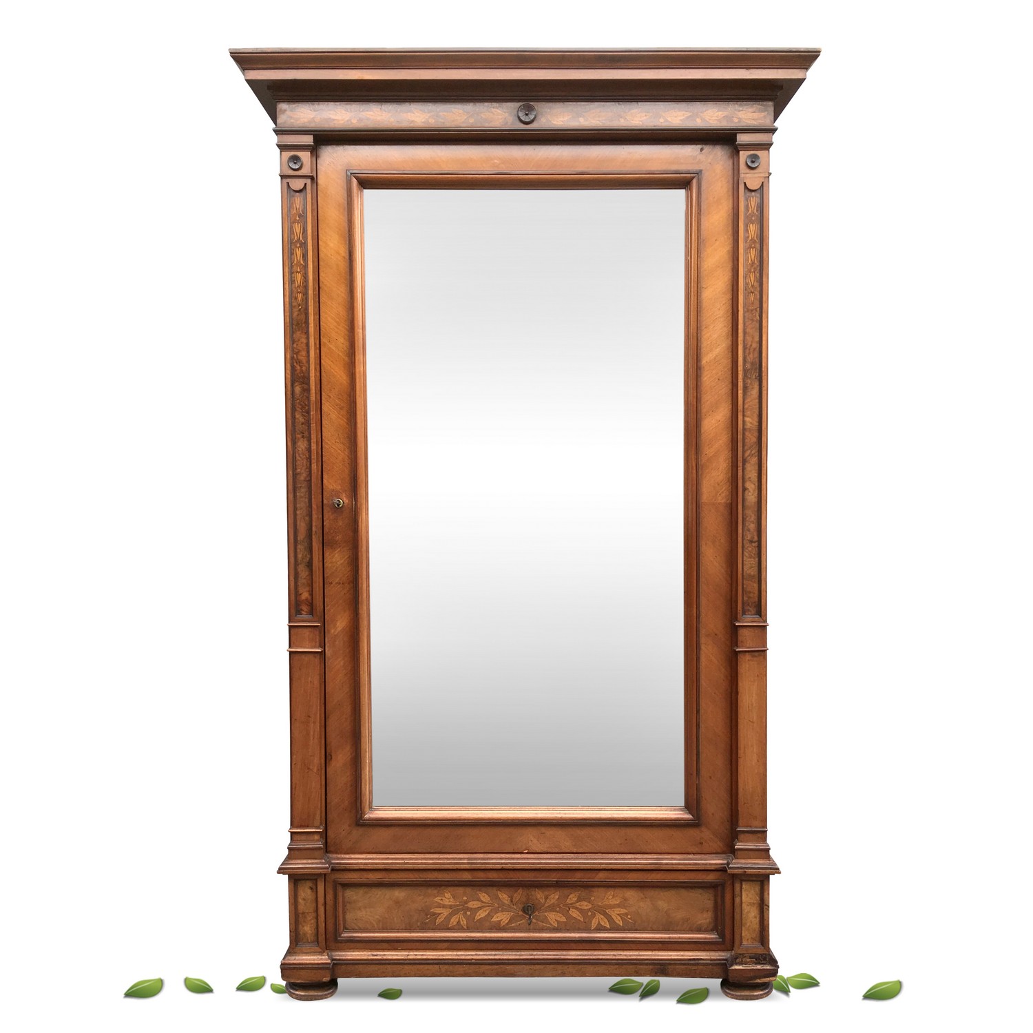 Schrank antik Gründerzeit Nussholz Intarsien Spiegel Dielenschrank Schrank antik Spiegel