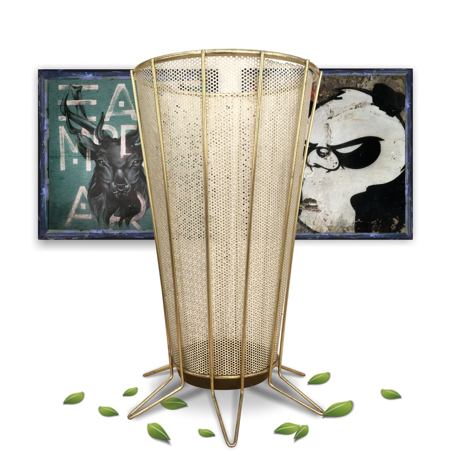 Schirmständer creme-gold Original 60er-Jahre Vintage Design Tütenschirmständer Midcentury