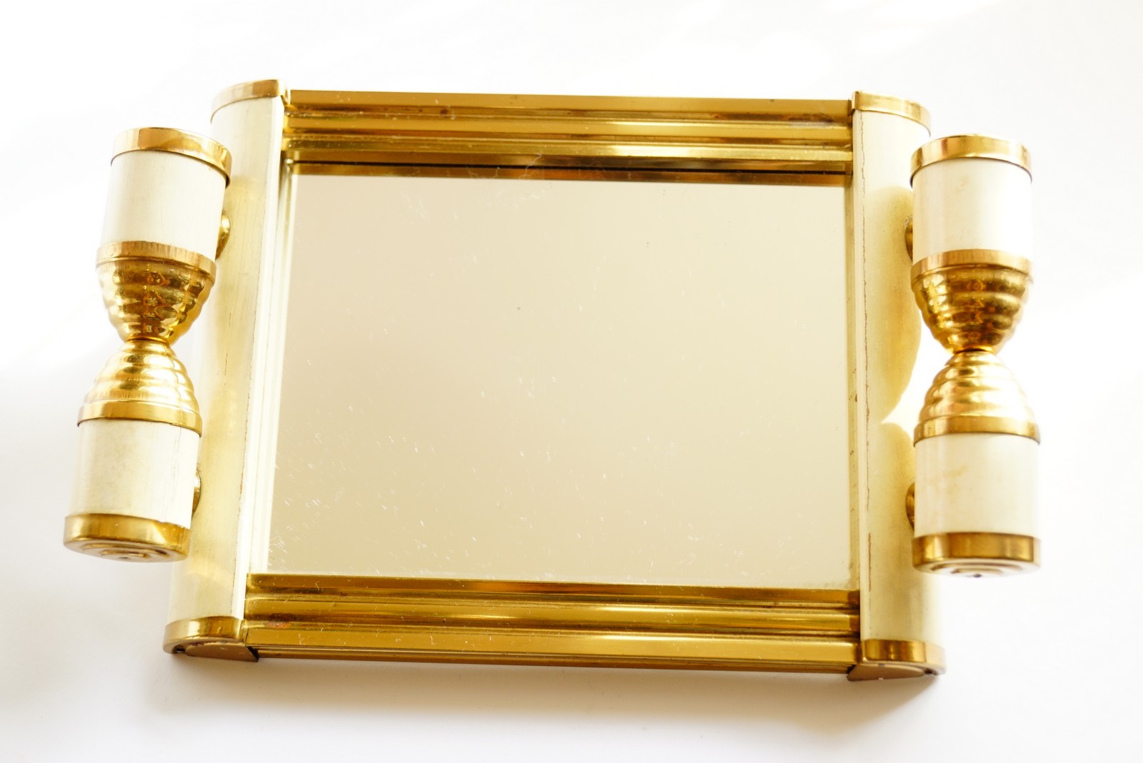 Antik Tablett Art Deco 1920 creme-weiß für Rauchertisch Spiegel Ablage Silverline Design