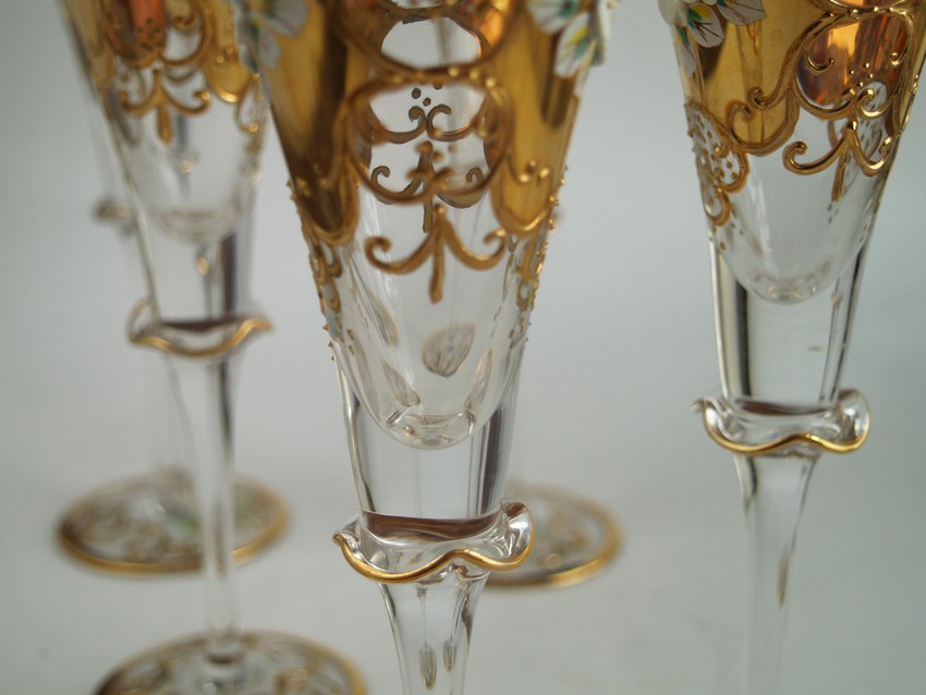 Sektgläser golden Vintage Böhmen Emailbemalung