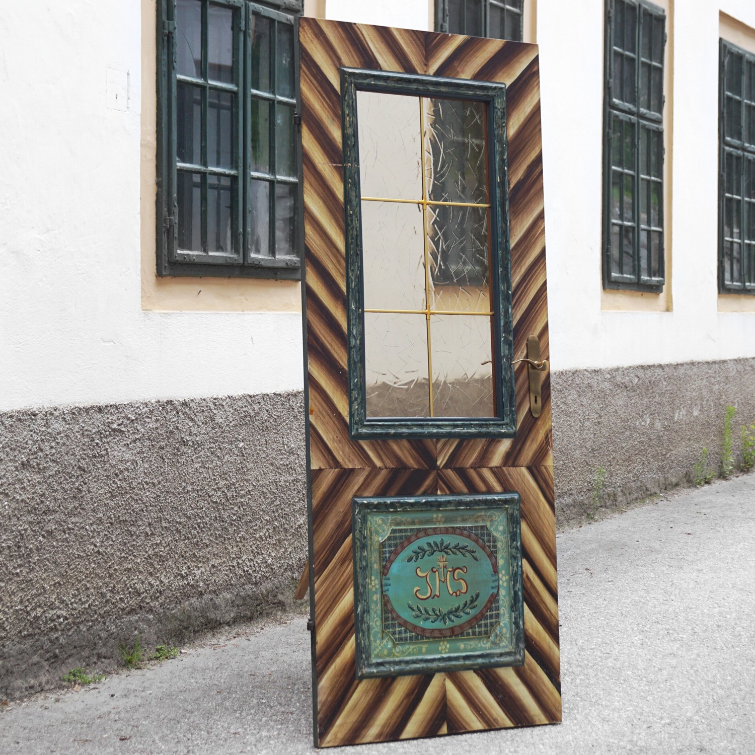 Zimmertür bemalt Landhausstil Vintage Bauernhaus Tür Holz Glas Messing