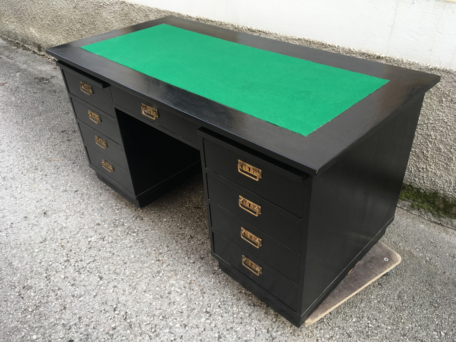 Schreibtisch Jugendstil 1920 antik restauriert, schwarzer Freisteher