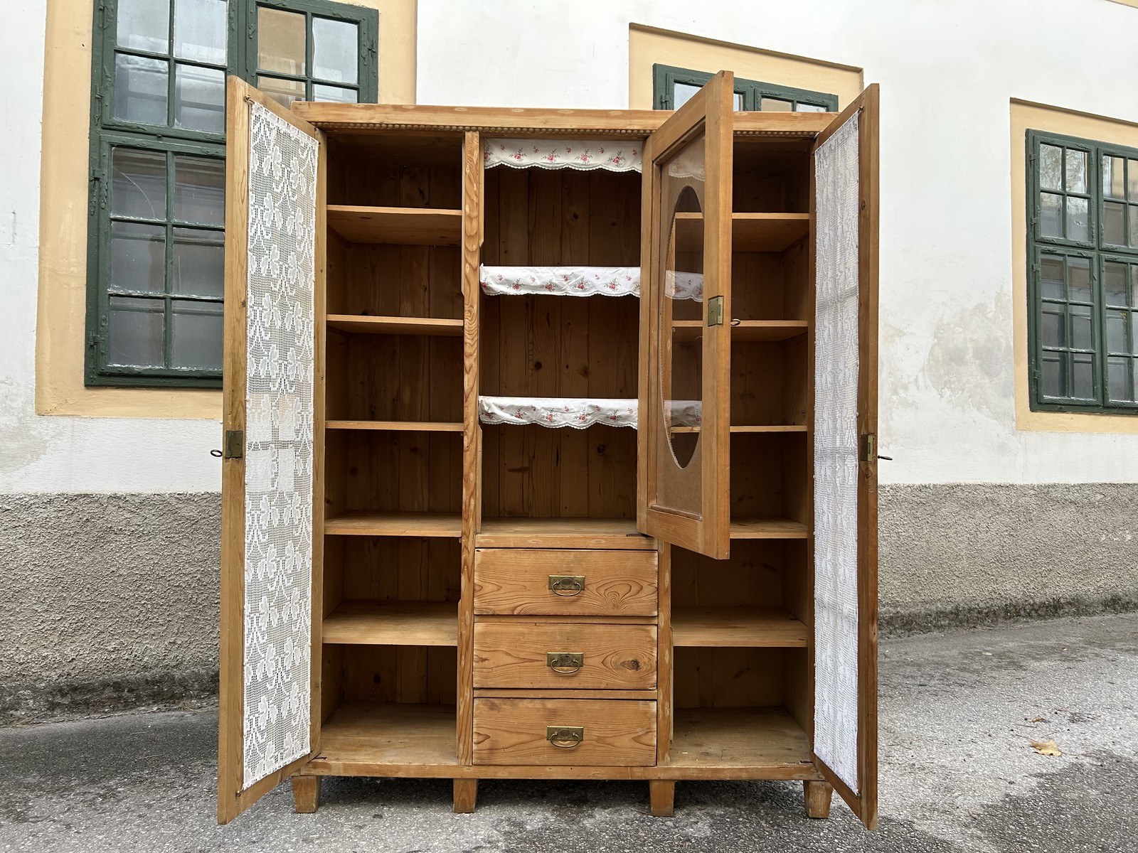 Vitrine Jugendstil antik Weichholz Bauernschrank Vorratsschrank Küche Möbel 