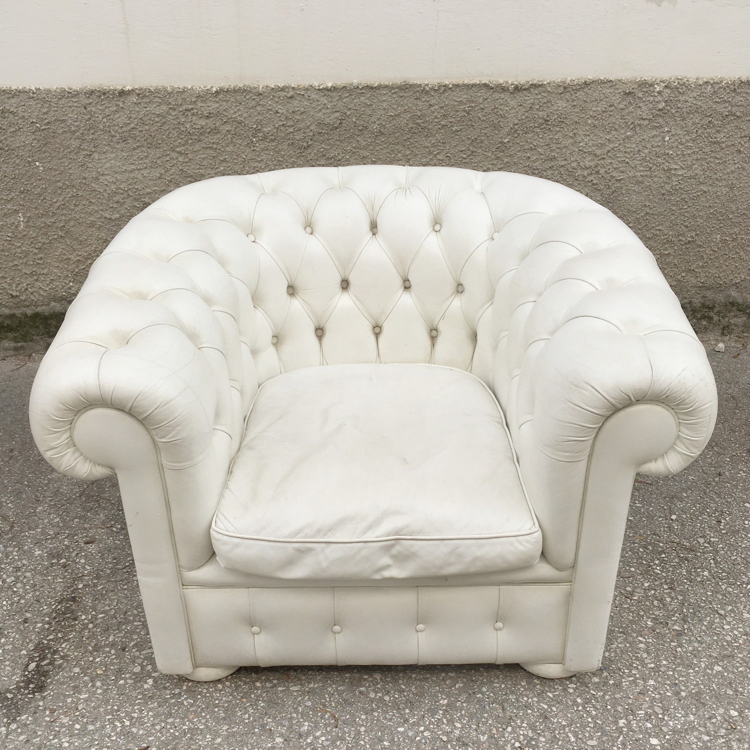 Sessel Stuhl Chesterfield Leder creme weiß Clubsessel Sofasessel