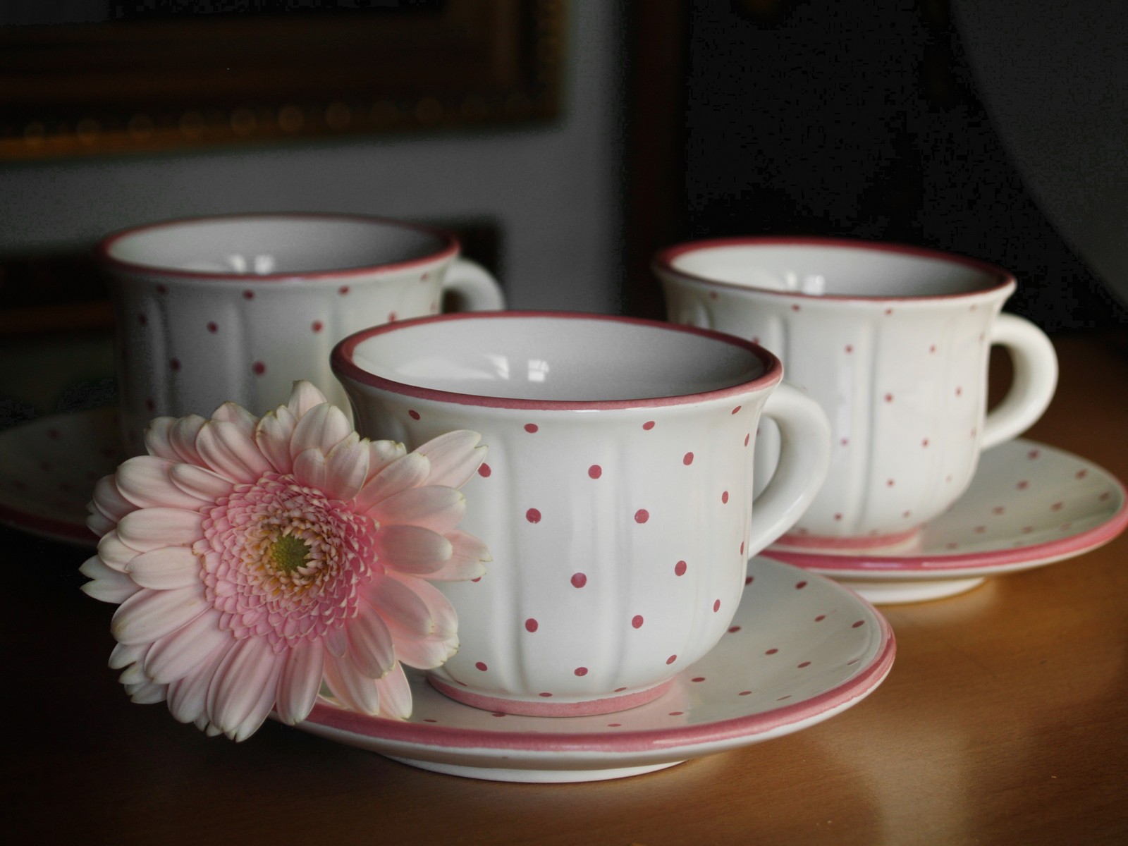 Gmundner Keramik gebraucht neuwertig handgefertigt Shabby Chic Kaffeetassen Punkte rosatupferl