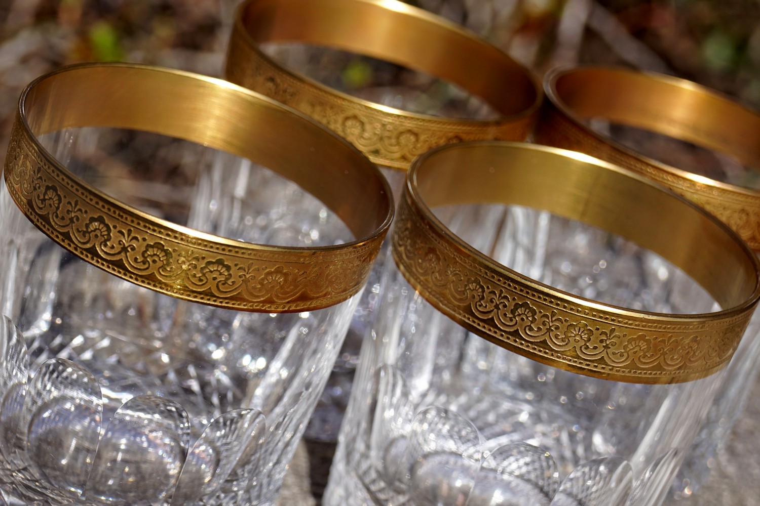 Bleikristall Gläser Goldrand Whisky Waffelschliff Wassergläser 